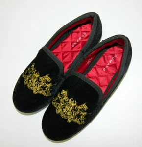 ROMANO SCHWARZ SAMT BESTICKT GOLD WAPPEN SLIPPER ELEGANTE SCHUHE GRÖSSE EU 27 (US 9) - Bild 1 von 7