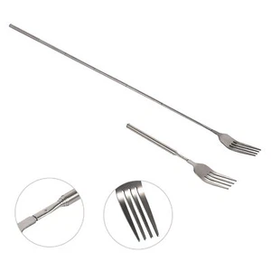 BBQ Telescopic Fork Dinner Fruit Dessert Long Handle Fork Stainless Steel - Picture 1 of 22