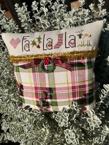 Shepherd's Bush FA LA LA Christmas Completed Cross Stitch Pillow - Picture 1 of 4
