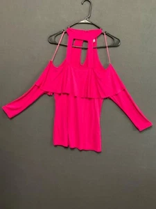 Venus S Pink Cold Shoulder Blouse Ruffle Overlay Long Sleeve (cutout) Sexy Top - Picture 1 of 9