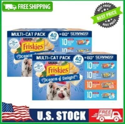 80 CANS Purina Friskies Ocean Of Delight Wet Cat Food Variety Pack, 5.5 oz Cans