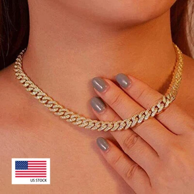 Collar/Gargantilla Cubana Chapada en Oro Hip Hop Cadena Eslabón Cubano Circonita Helada 8MM Foto 1 de 4