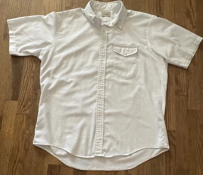 Camisa De Colección LL Bean Manga Corta Botón Oxford Talla XL Azul Rayas Bolsillo Foto 1 de 4