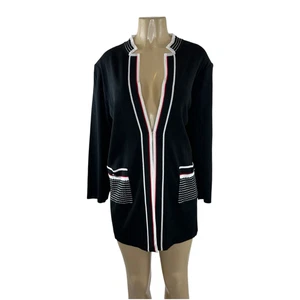 Misook Strickjacke Jacke Gr. 1X schwarz weiß rot Strick Taschen Knopf leise Luxus - Bild 1 von 12