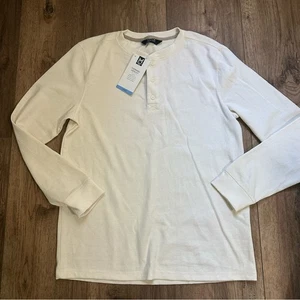 NWT!! Men’s Thermal Henley, Waffle Knit, Member’s Mark, Ivory, Large - Picture 1 of 9