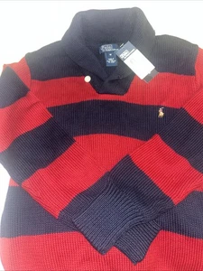 Ralph Lauren Sweater Boys Large Blue Red Pony 1/4 Zip Pullover Sweatshirt Kids - Picture 1 of 6