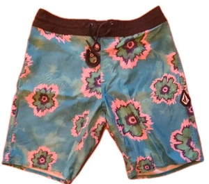 Volcom Men's Sz 28 Stoney Swim Trunks Teal Blue Board Shorts Drawstring - Picture 1 of 5