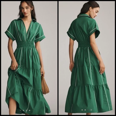 Anthropologie Somerset Jadette Green Piped Cotton Dress LARGE* P* Cult Favorite - Image 1 of 4