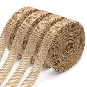 4 Rolls Natural Burlap Fabric Ribbon, 0.8 Inch x 11 Yards Each, DIY Crafts - Picture 1 of 7