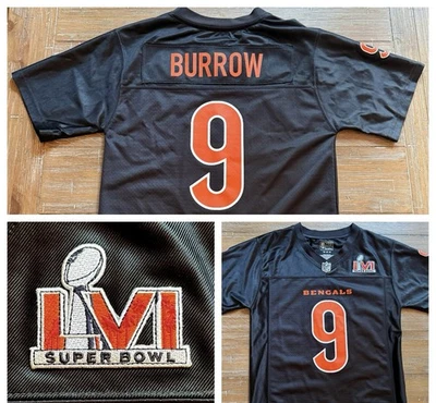 CAMISETA JUVENIL JOE BURROW M Negra CINCINCINNATI BENGALS 9 NFL Super Bowl LVI Pro Line Foto 1 de 4