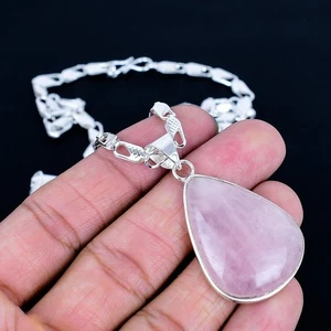 Pink Rose Quartz Rare Silver Pendant Perfect Gift Handmade Jewelry Pendant UK - Picture 1 of 2