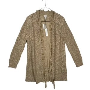 Chicos Womens 3 Long Line Cream Cardigan Embroidery With fringe Boho 3 - Picture 1 of 7