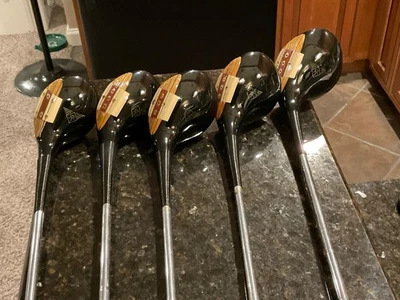 MacGregor Golf Tourney Eye-O-Matic M55W Persimmon 1 2 3 4 5 WOOD SET RH Steel - Image 1 of 4