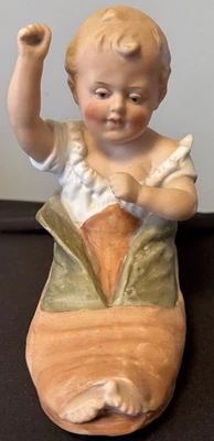 German Heubach Bisque Boy in Shoe 4 3/4 Rising Sun Mark - Image 1 of 4