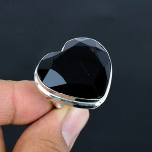 Black Spinel Heart Gemstone Handmade 925 Sterling Silver Adjustable Ring VJ 1106 - Picture 1 of 5