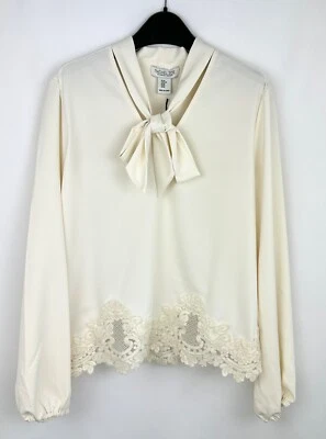 Top Rachel Zoe Marfil Bordado en Dobladillo Elegante Mangas Globo Talla M Foto 1 de 4