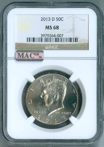 2013 D NGC MS68 Kennedy Half Dollar JFK 50c MAC PQ $1 - Picture 1 of 4