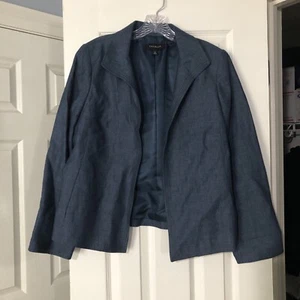Talbots Navy Blue Linen Open Front Blazer Jacket Womens Size 10 Pockets Career - Picture 1 of 7