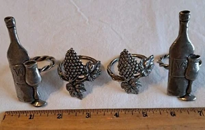 Vintage Lot of (4) Pewter Wine Bottle Grapes Napkin Ring Holders. Maugenest S.F. - Picture 1 of 4
