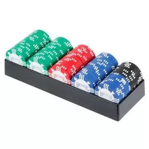 BICYCLE 100 POKER CHIP SET WITH TRAY 8 GRAM CLAY FILLED 4 COLORS TOURNAMENT NEW - Picture 1 of 5