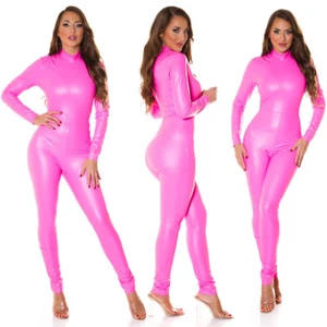 Koucla Long Sleeve Wet Look Leather Look Faux Leather Catsuit Milax-Fashion - Picture 1 of 31