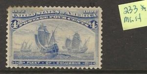 US Scott #233 MLH F/VF, 4c Columbian sound, sharp estate stamp! - Picture 1 of 2