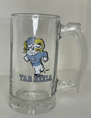 University Of North Carolina Tar Heels Ram Mascot Heavy Glass Beer Mug Vintage Cover