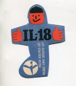 Vintage Airline Luggage Label LOT POLISH AIRLINES IL-18 die-cut airplane blue - Picture 1 of 2