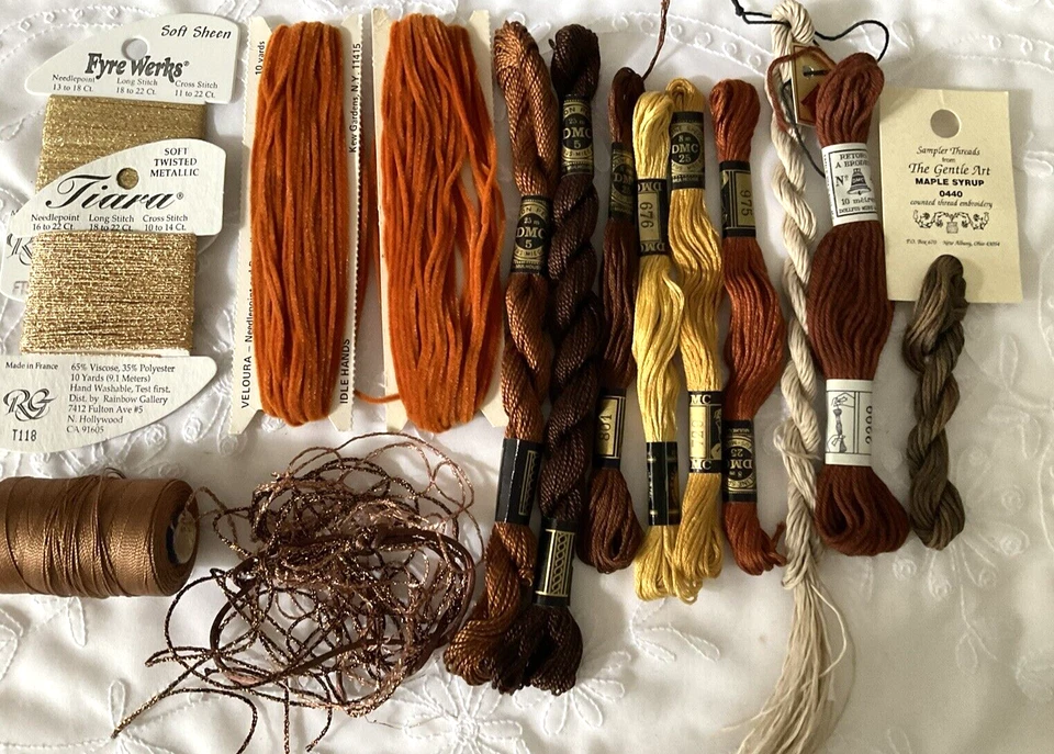 Needlepoint Needlework Threads Lot of 15 Assorted Brands in Autumn Fall Colors - Image 1 of 4