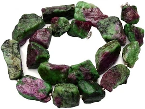 Ruby Zoisite Necklace Rough Unpolished Big Size Nugget Beads 20 Inch Bicolor Gem - Picture 1 of 5
