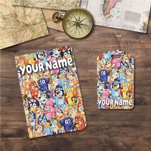 Passport Holder & Luggage Tag | Bluey Fabric Collage | Travel Set - Picture 1 of 5