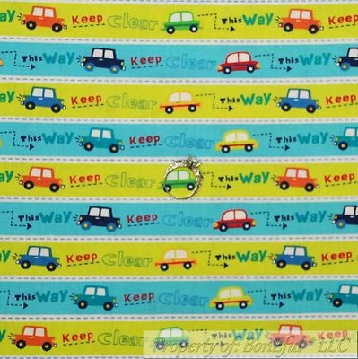 BonEful Fabric FQ Cotton Quilt Boy Car Truck Vehicle Stripe Green Blue Red Sale - Image 1 of 4