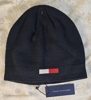Tommy Hilfiger Knit Beanie Hat Navy Blue w/ Iconic Flag Logo FREE SHIPPING! - Image 1 of 3