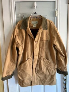 L.L. Bean Barn Jacket Tan Plaid Lining Corduroy Collar Button Front Pockets Sz L - Picture 1 of 9