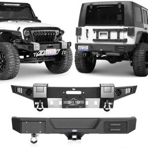 Steel Front Rear Bumper w/Winch Plate Skid Plate Fit 2007-2018 Jeep Wrangler JK - Picture 1 of 18