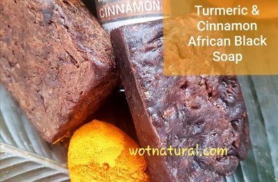 STEPHENSONS African Black Soap Bar with Turmeric & Cinnamon Brightening 90g Handmade Vegan