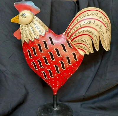 Soporte Votivo Gallo Metal Colores Rojo 14"t x13"w. USADO Sin Daños.   S-22 Foto 1 de 4