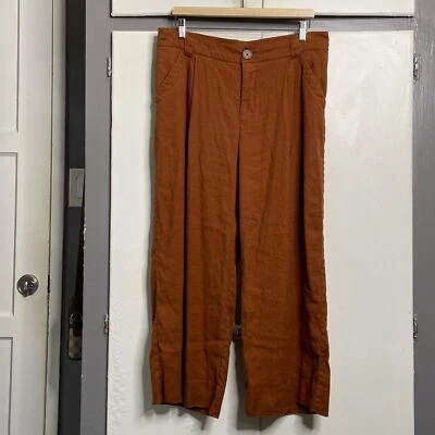 CABI women Cruise Crop Pants Wide Leg Linen Large EUC style 6478 brown - Image 1 of 4