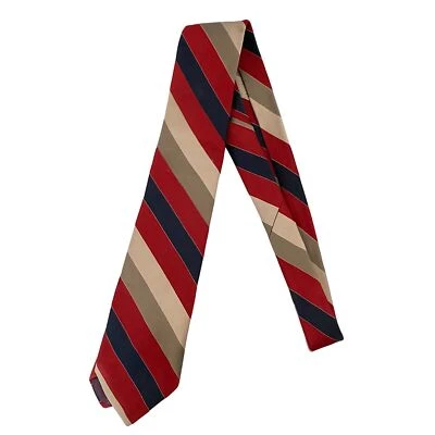 #7715 Oleg Cassini Red Blue and Tan Stripped Mens Necktie. Tie - Image 1 of 4