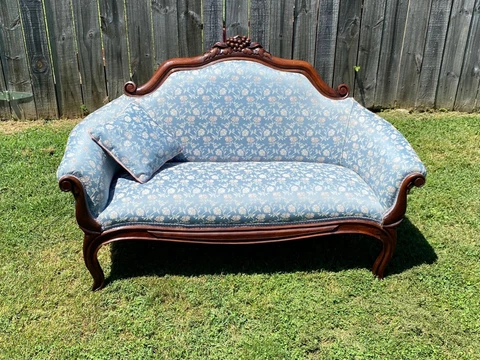 Settee Sofa Style Vintage Child's Antique Mahogany Carved French Victorian Sette Cover