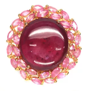 Beheizt 20x21mm. Roter Rubin & rosa Saphirring Silber 925 Sterling Größe 8,25 - Bild 1 von 5