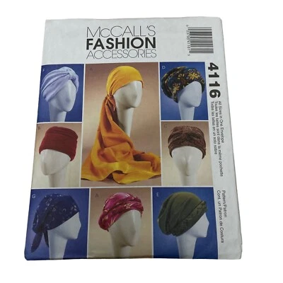 McCall's s 4116 Fashion Accessories Pattern Turban Headwrap Hats Uncut One Size - Image 1 of 3