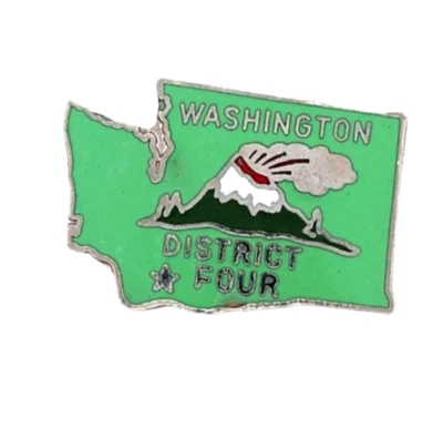 Vintage Washington State District Four Lapel Pin – Green Map with Volcano - Image 1 of 4