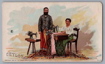 1800s Singer Sewing Machine Victorian Trade Card Ceylon Collector Card  9640 - Image 1 of 2