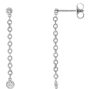 Diamond Bezel Set Chain Dangle Earrings 1/5ctw 14K White Rose or Yellow Gold - Picture 1 of 6