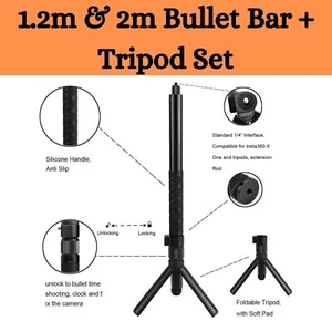 Insta360 1.2M, 2M Invisible Bullet Bar + 360° Rotary Handle Tripod Bullet Bundle - Picture 1 of 14