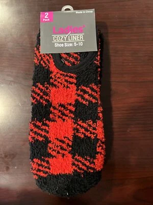 Calcetines de agarre de forro acogedor para dama - 2 pares, talla 5-10 - NUEVOS - 1 Buffalo Plaid, 1 negro Foto 1 de 4