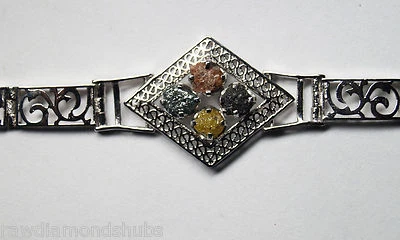 6.01ct 7 inc.Black Red Yellow Blue Rough Uncut Raw Diamond silver Bracelet, 925  - Image 1 of 4