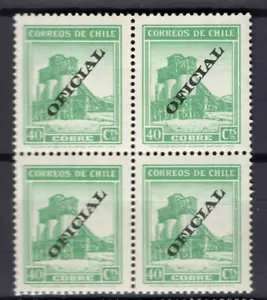 CHILE 1940-46 Sc.O47 40c green OFICIAL wmkd block of 4 MNH - Picture 1 of 1
