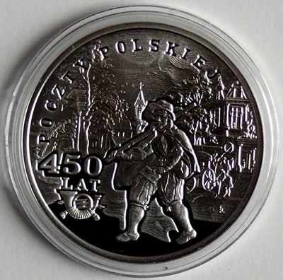 Polen 10 zl. 2008 450 Jahre Polnische Post, Hologramm Silber - Bild 1 von 2